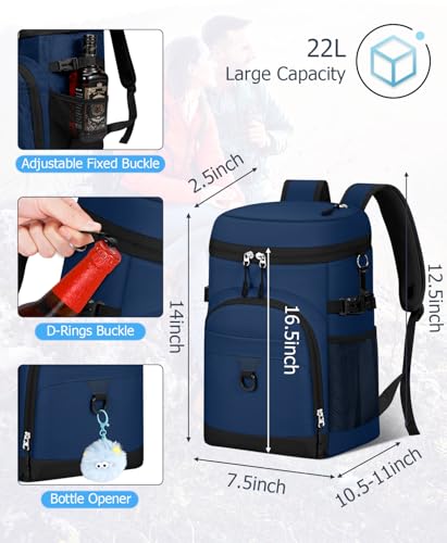 Cooler Backpack, 22L Waterproof Soft Backpack Coolers Leak Proof Beach Backpack Insulated Picnic Lunch Bag for Fishing Camping,Beach,Hiking,Travel - color: Navy Blue