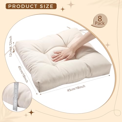 Vercraft 8 Pcs Outdoor Chair Cushions for Patio Furniture Wicker Chair Seat Cushion with Ties 18x18inch Square Water Resistant Tufted Seat Floor Pillows Dining Indoor(Beige) - color: Beige