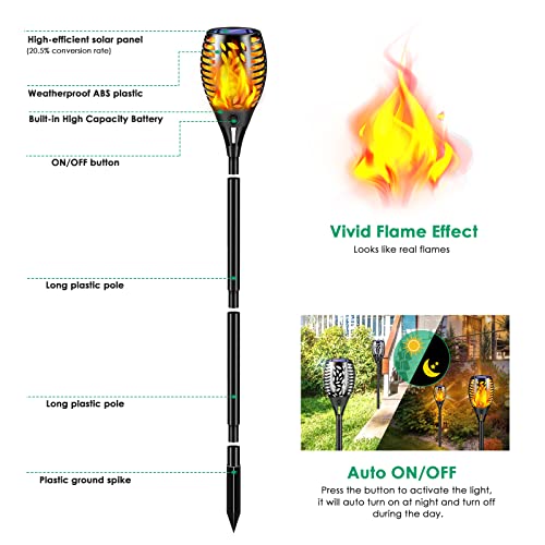 TomCare 8 Pack Outdoor Solar Lights Flickering Flames Torch Decorative Garden Lights Solar Powered Waterproof Lighting for Garden Patio Yard Landscape - color: Black, size: Medium - 8 Pack