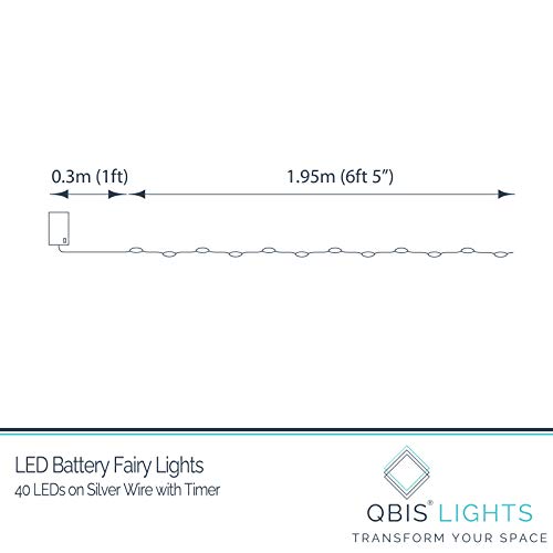 QBIS Warm White Fairy Lights Battery Operated With Timer Mode, 40 Micro LED for Mason Jars, 6.5ft Silver Wire Indoor Use - size: 1PK-40 Warm White