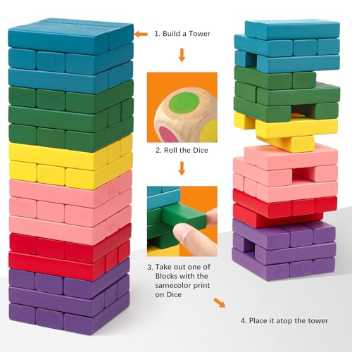 Lewo Wooden Stacking Board Games Building Blocks for Kids Boys Girls- 48 Pieces