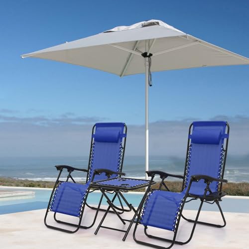 Athena Collection Zero Gravity Outdoor Lounge Chair Set of 2 with Side Table, 25" Width Pool Lounge Lawn Chairs Reclining with Cup Holder, Outdoor Chaise for Beach Patio Backyard Outside, Blue - color: Blue, style: 25" Width