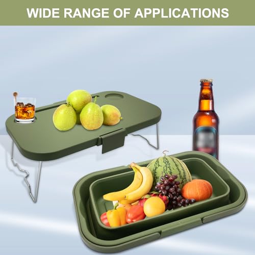 Foldable Picnic Basket Large Capacity Camping Folding Basket with Table Car Trunk Organiser Can be Used as Ice Bucket Suitable for Camping, car Storage, Home Sorting, etc.Dark Green - color: Dark Green
