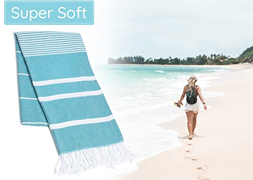 Premium Turkish Beach Towel (35”x 67”) – Lightweight, Quick Dry Beach Towel, Sand-Free, 100% Cotton – Teal - color: Teal
