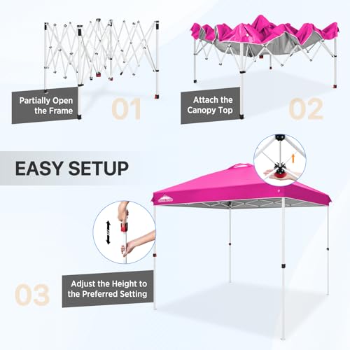 EAGLE PEAK Pop Up Canopy Tent with Wheeled Carry Bag, 8 Stakes, 4 Ropes, Easy Set Up Tent Canopy, 8x8 ft, Pink - color: Pink, size: 8x8