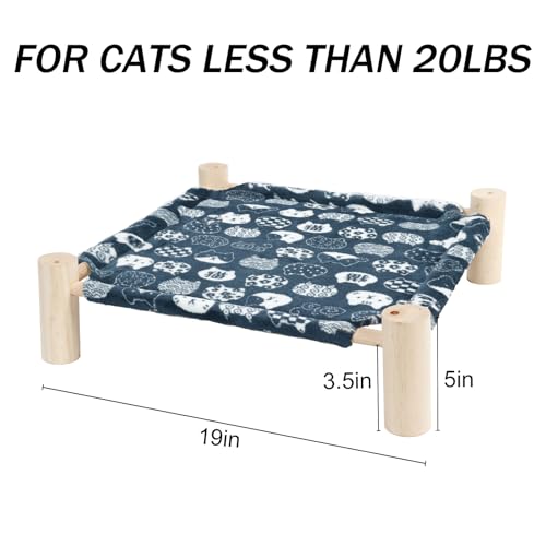 Patas Lague Cat and Dog Hammock Bed for Small Dogs, Brethable Wooden Cat Pet Rabbit Elevated Bed Cots Furniture for All Seasons Fleece Navy Blue - color: Navy Blue