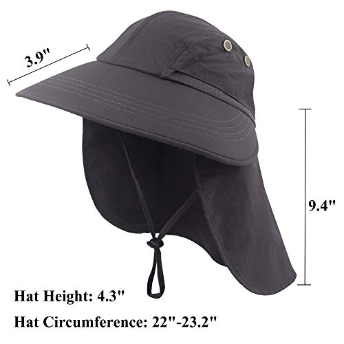 Muryobao Women's Sun Hat Outdoor UV Protection Foldable Mesh Hat Wide Brim Summer Beach Fishing Cap with Neck Flap - color: Dark Grey