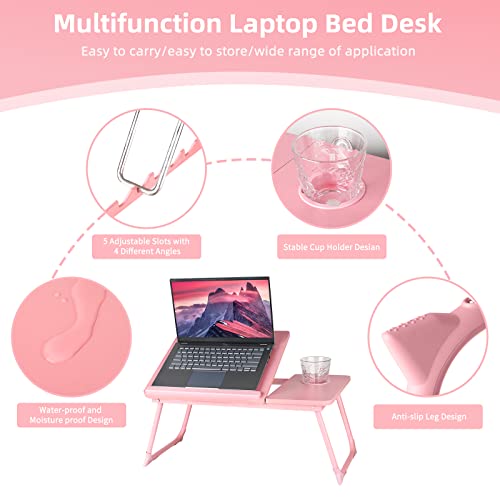 CloudTrip Laptop Desk for Bed or Couch, Lap Desk, Woking in Bed Desk, Home Office Desks, Breakfast Tray, Desk with Cup Holder, Watching Movies in Bed, Laptop Stand for Bed, Fordable Legs Desk (Pink) - color: Pink