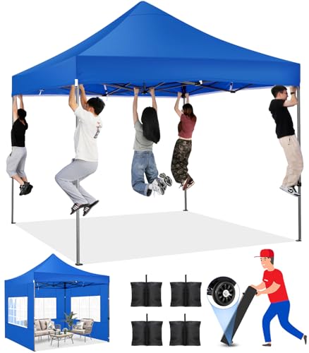 COBIZI 10x10 Heavy Duty Pop Up Canopy Tent with 4 Sidewalls Thicken Frame, Commercial Easy Up Outdoor Wedding Party Tents, All Season Waterproof Windproof with Stakes Sandbags Ropes Roller Bag, Uranus - color: Uranus, size: 10x10