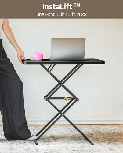 FanttikOutdoor Folding Table 2-Second One-Hand Height Adjustment, 3 Settings, Ultra-Thin 3.2" Fold, No Assembly, TV Tray Laptop Desk 28 inch, 2-Pack, Black Zeta X1 Pro - color: Black
