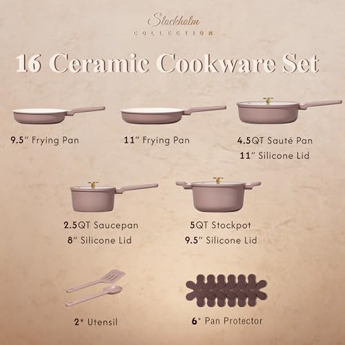 CAROTE Ceramic Cookware Set, Pots and Pans Set Non stick, 14-Piece Induction Cookware, Non toxic Healthy Non Stick Kitchen Cooking Set, with Frying Pans Set,Large Capacity Soup Pot - color: Purple