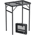 Anbte 2ft Folding Grill Table Max 29.5", 3 Adjustable Height Lightweight Camping Table with Heat-Resistant Mesh Tabletop Portable Handle, Waterproof, for Cooking BBQ Outdoor, 22.8" X 16", Black - size: 24"L x 16"W x 29.5H"
