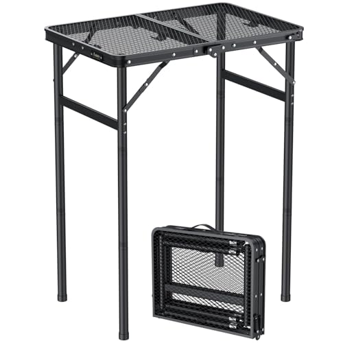Anbte 2ft Folding Grill Table Max 29.5", 3 Adjustable Height Lightweight Camping Table with Heat-Resistant Mesh Tabletop Portable Handle, Waterproof, for Cooking BBQ Outdoor, 22.8" X 16", Black - size: 24"L x 16"W x 29.5H"