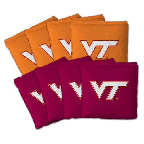 YouTheFan Officially-Licensed NCAA Set of 8 Cornhole Bags - All Weather Dual Sided Slide & Stop - Regulation Size with Carry case - color: Virginia Tech Hokies