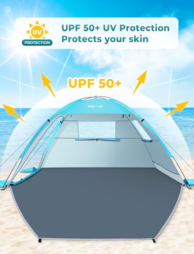 Glymnis Beach Tent Sun Shelter for 3 Person with UPF 50+ UV Protection, Lightweight & Easy Setup Beach Shade Canopy with Vent Windows & Zippered Door - Blue - color: Blue, size: 3 Person