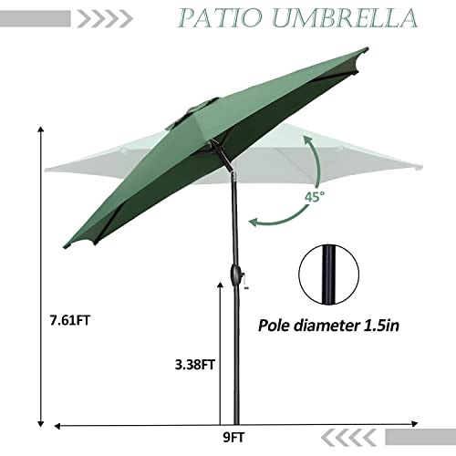 HYD-Parts 9FT Patio Umbrella Outdoor Table Umbrella,Market Umbrella with Push Button Tilt and Crank for Garden, Lawn, Deck, Backyard & Pool, No Base (Green) - color: Green, size: Umbrella Only