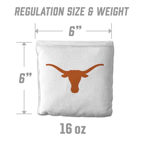 YouTheFan Officially-Licensed NCAA Set of 8 Cornhole Bags - All Weather Dual Sided Slide & Stop - Regulation Size with Carry case - color: Texas Longhorns