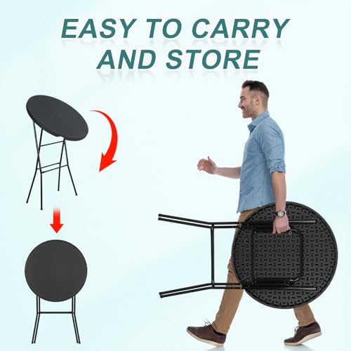 Nice C Plastic High Top Round Table, Portable Cocktail Bar Table, 31.5" Folding Counter Height Tables, Waterproof Outdoor/Indoor Tables for Parties, Weddings, Camping, Backyard (Black, 2 Pack) - size: Black 2 Pack