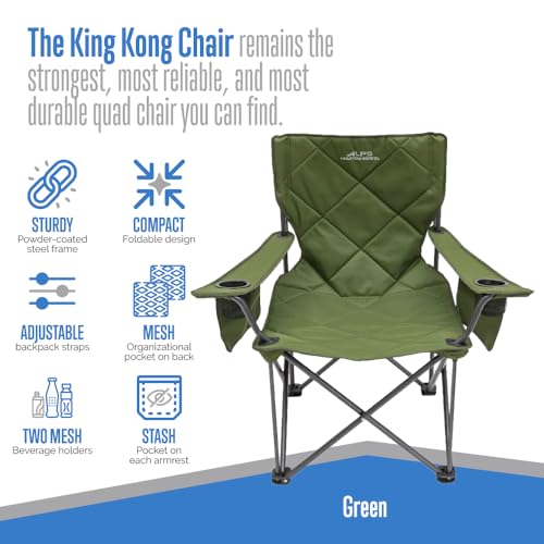 ALPS Mountaineering King Kong Camping Chairs for Adults with Mesh Cup Holders and Pockets, Built Durable and Reliable with Compact Foldable Steel Frame - color: Green