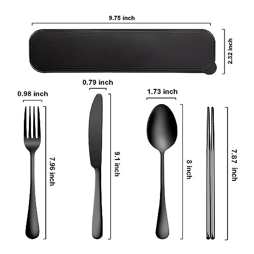 Travel Utensils, 18/8 Stainless Steel 4pcs Cutlery Set Portable Camp Reusable Flatware Silverware, Include Fork Spoon Chopsticks with Case (black) - color: Black - 4 PCs - Chopsticks