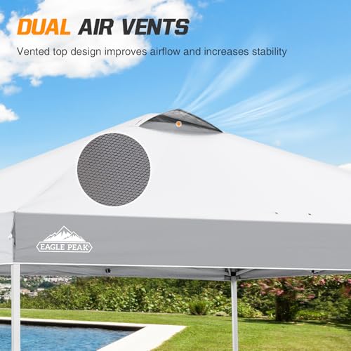 EAGLE PEAK Pop Up Canopy Tent with Wheeled Carry Bag, 8 Stakes, 4 Ropes, 4 Weight Bags, Easy Set Up Tent Canopy, 10x10 ft, 100sqft of Shade, White - color: White, size: 10x10