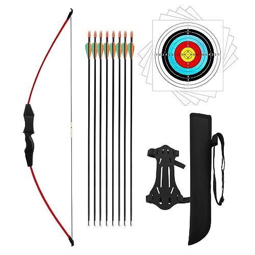 Dostyle 44" Bow and Arrow Set for Kids Children Outdoor Youth Recurve Bow Junior Archery Training for Kids Teams Game Gift - color: Red