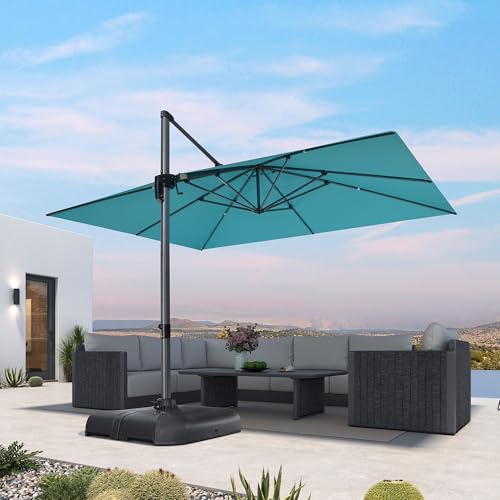 PURPLE LEAF 10' X 13' Patio Umbrella Outdoor Cantilever Rectangle Umbrella Aluminum Offset Umbrella with 360-degree Rotation for Garden Deck Pool Patio, Turquoise Blue - color: Turquoise Blue, size: 10' X 13', style: Standard