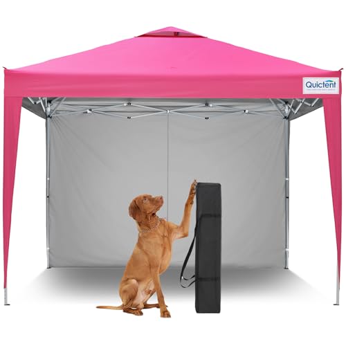Quictent 10x10 Pop Up Canopy Tent with 1 Sidewall, Instant Setup Gazebo for 1 Person, Portable & Compact, Waterproof & UV Protection, Ideal for Camping, Beach, Parties, and Outdoor Events - color: Pink, size: 10x10 with 1 Sidewall