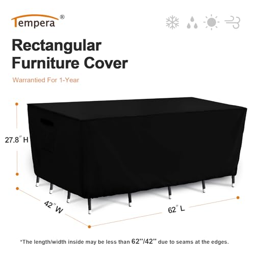 Tempera Patio Furniture Covers,Outdoor Table And Chair Covers Waterproof, Outdoor Dining Set Cover,Heavy Duty Rectangle Patio Furniture Cover,62''L x 42''W x 27.8''H,Black - color: Black, size: 62''L x 42''W x 27.8''H