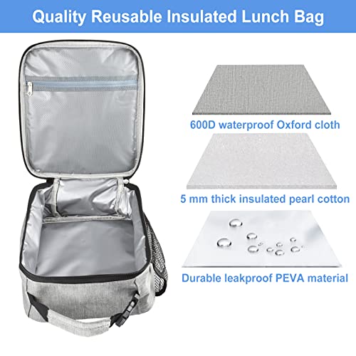 Insulated Lunch Bag, Leakproof Portable Lunch Box for Women Men Boys Girls, Large Capacity Cooler Bag with Handle and Bottle Pocket for Office School Camping Hiking Outdoor Beach Picnic (Grey) - color: Gray