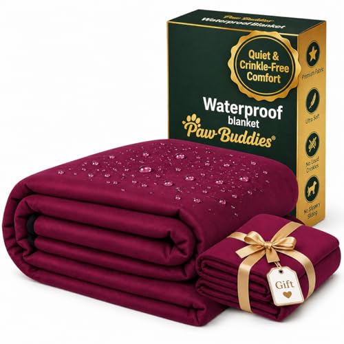 Paw Buddies Premium Waterproof Blanket 80"x90" Velvet-Feel Reversible Throw – Leakproof, Machine Washable Bed & Sofa King Size Protector for Couples, Pets & Travel + Bonus Small Blanket - color: Burgundy