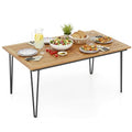 Tangkula 63" Large Patio Dining Table for 6, Acacia Wood 6-Person Dining Table with 2" Umbrella Hole & Metal Legs & Adjustable Foot Pads, Rectangular Outside Table for Garden, Poolside & Backyard - size: 63"