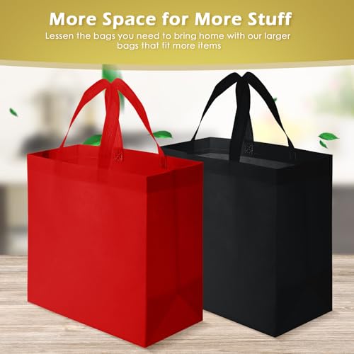 Reginary 100 PCS Reusable Totes Bags - Non Woven Grocery Handle Bags for Shop Events & Retail Store(Red,Black) - color: Red,black