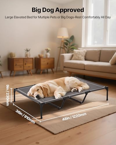VEVOR Elevated Dog Bed for Large Dogs, Portable Raised Dog Cot with Steel Metal Frame and Breathable Teslin Mesh, Indoor & Outdoor Pet Cooling Raised Hammock Bed, XL, Gray - size: XL-No Pillow