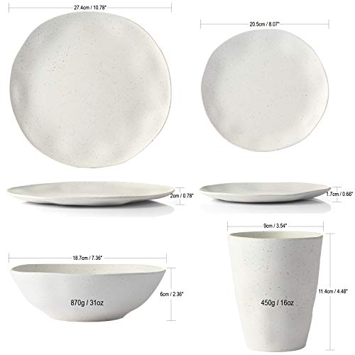Morgiana Bamboo Dinnerware Set, 8-Pieces Reusable Tableware Set Eco-Friendly Bamboo Fiber Plates, Cups, Bowls for 2 Person (White) - color: Beige