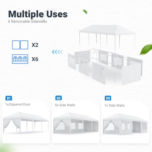 Quictent 10x30 Party Tent Gazebo Wedding Canopy Tent for Parties BBQ Shelter Pavilion with Removable Mesh Sidewalls & Elegant Church - size: 10' x 30' w/ 6 Mesh Sides