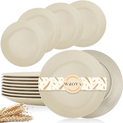 Wrova Wheat Straw Dinner Plates 10 Inch Unbreakable Set of 8 - Dishwasher & Microwave Safe Plastic Plates Reusable - Lightweight Plates for kitchen,camping,salad,appetizer - Beige - color: Beige, size: 10 inch