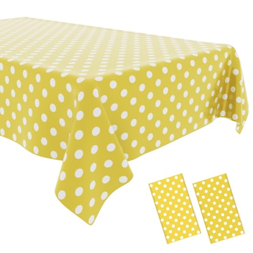 2 Pack Yellow Polka Dot Tablecloth,Yellow and White Tablecloths Disposable Plastic Rectangular Picnic Table Cover,Suitable for Rectangular Tables(54 x 108 Inches) - color: Polka Dot Yellow, size: 54" x 108" Rectangular (2 Pack)