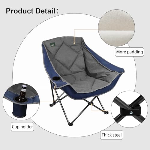 Northroad Oversized Foldable Camping Chair, Outdoor Padded Lawn Chair w/Cup Holder,Carry Bag for Beach, Hiking, and Picnics,Heavy-Duty 300-lbs Capacity, Blue - color: Blue