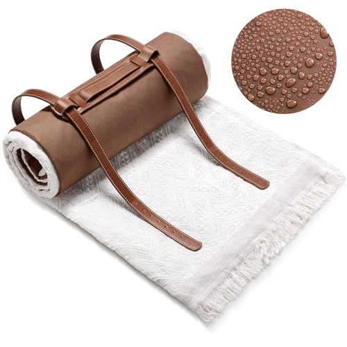 VitalCozy Waterproof Picnic Blankets 71×71 inch Outdoor Blanket Foldable 2 in 1 Double Layer Sandproof Beach Mat with Carry Strap for Camping Lawn Park Beach Grass(White) - color: White
