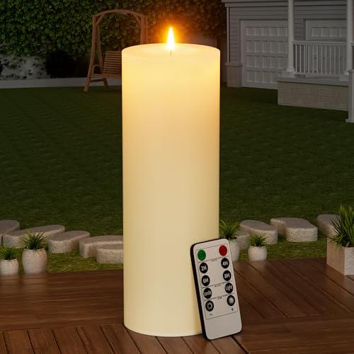 BUTHY 12" x 4" Large Outdoor Candle with Timer Waterproof Flickering LED Flameless Candle Battery Operated with Remote Fake Pillar Candle Realistic for Patio Porch Lantern, Ivory 1 Pack - color: Ivory, size: 12in-1Pack