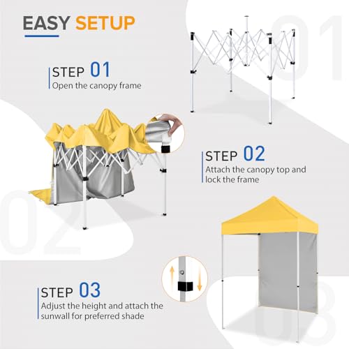 EAGLE PEAK Pop up Canopy 5x5, Outdoor Portable Canopy Tent with One Removable Sunwall, Carry Bag Included, Yellow - color: Yellow