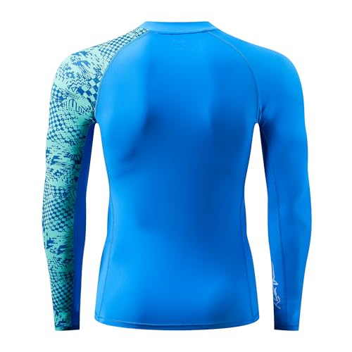 HUGE SPORTS Men's Rash Guard Long Sleeves UPF 50+ UV Sun Protection Quick Drying Splice Compression Swim Shirts - color: Blue Digital, size: 3X-Large