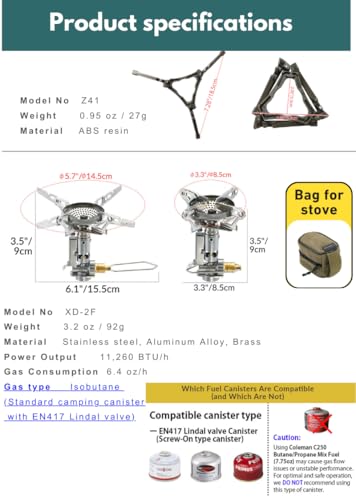 CAMPINGMOON XD-2F Canister Top Stove Portable Compact Foldable w/igniter w/Gas Fuel Can Stabilizer XD-2F/Z41