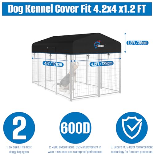 SIRUITON 4.2x4FT Outdoor Dog Kennel Replacement Cover, Heavy Duty 600D Oxford Fabric with Sun/Rain Dog Play Pen Top Covers Sun Shade Specialized,Snowproof,Sun( Cover Only) - color: Black, size: 4.2x4FT