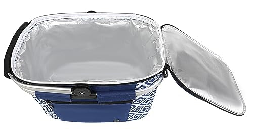 ALLCAMP Picnic Basket - Insulated Cooler, Thickening Foldable Picnic Basket with Removable Baskets & Sewn-in Frame, Basket for House Warming Gifts New Home(Rectangle Blue White) - color: Rectangle Blue White, size: Medium