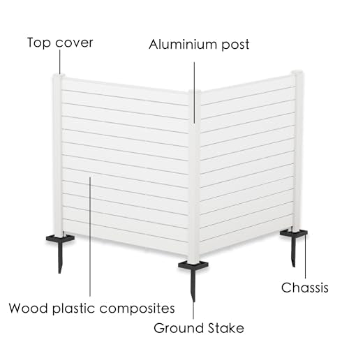 Kozyard 50" W x 48" H Outdoor Privacy Screens Aluminum Post, Air Conditioner Fence Panels, Pool Equipment Enclosure, Trash Can Screens Fence Kit for Outside Backyard Patio (White/2 Panels) - color: White/2Panels
