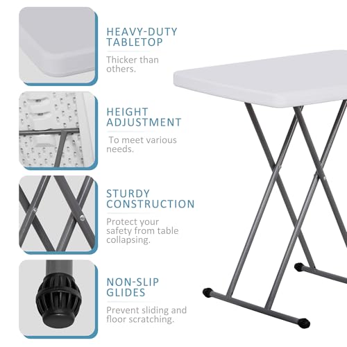 SUPER DEAL 2.5 Foot Plastic Folding Table, Indoor Outdoor Portable Heavy Duty Adjustable Height Kitchen or Camping Barbecues Picnic Party Tray Table, White - color: White, size: 31"x20", style: Rectangular
