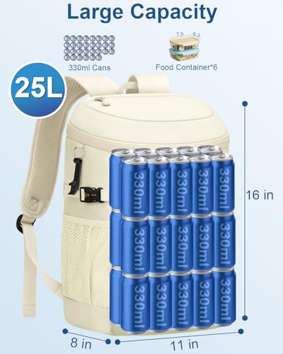 Pritent Cooler Backpack Insulated Waterproof,30/45 Cans Backpack Coolers Leakproof Lunch Backpack for Men Women Portable Soft Cooler Bag for Beach Camping Trave Picnic - color: Beige, size: 30 Cans
