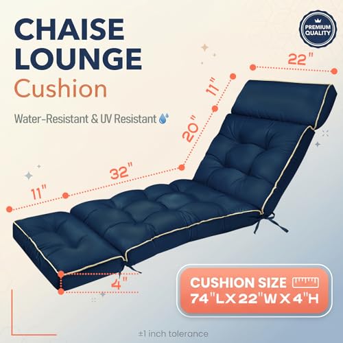 MAGIC ELEPHANT Chaise Lounge Cushion Outdoor, Memory Foam Replacement Patio Pool Lounge Chair Cushion with Ties for Outdoor Furniture, 74 x 22 x 4 Inch (Oxford Blue) - color: Oxford Blue